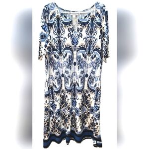 AVENUE DRESS SZ 22/24 BLUE WHITE BEIGE